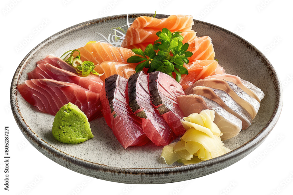 Sashimi platter with wasabi and pickled isolated on transparent background Sashimi platter with wasabi and pickled isolated on transparent background