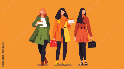Women with credit cards on orange background style