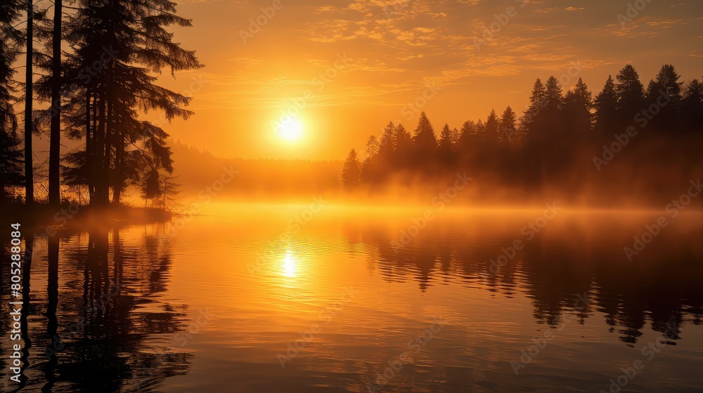 Fototapeta premium lake smoke sun