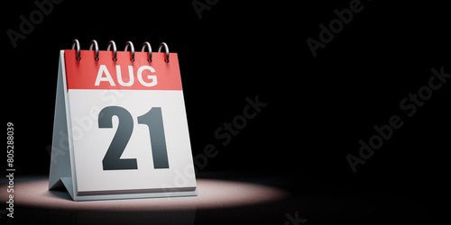 August 21 Calendar Spotlighted on Black Background photo