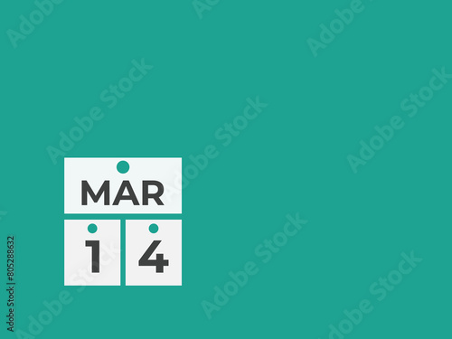 March 14 calendar reminder. 14 March daily calendar icon template. Calendar 14 March icon Design template. Vector illustration

