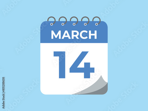 March 14 calendar reminder. 14 March daily calendar icon template. Calendar 14 March icon Design template. Vector illustration
