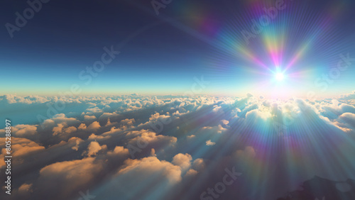 above clouds fly sunset sun ray illustration