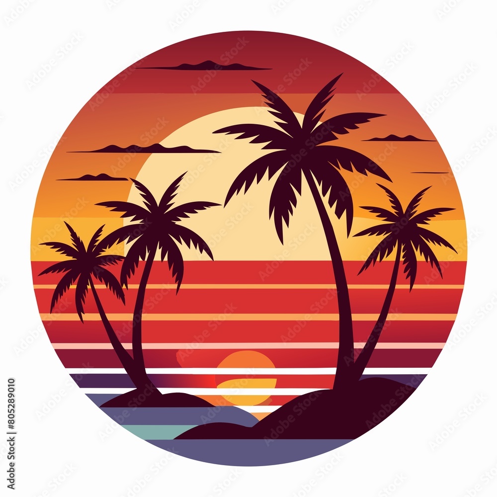 tropical island with palm trees t-shirt design