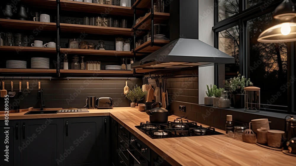 wooden dark gray kitchen