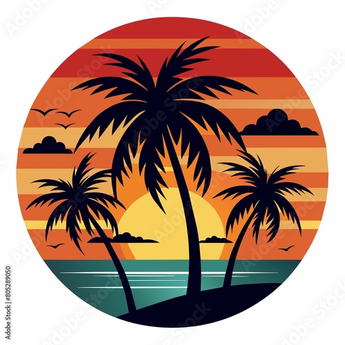 tropical island with palm trees t-shirt design