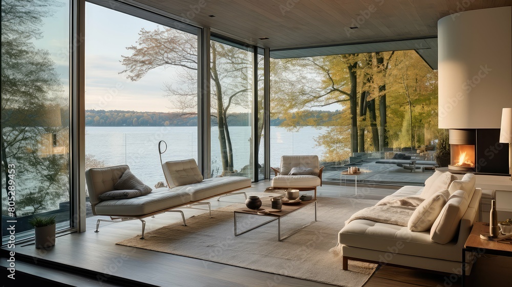 Fototapeta premium cozy lake home interior