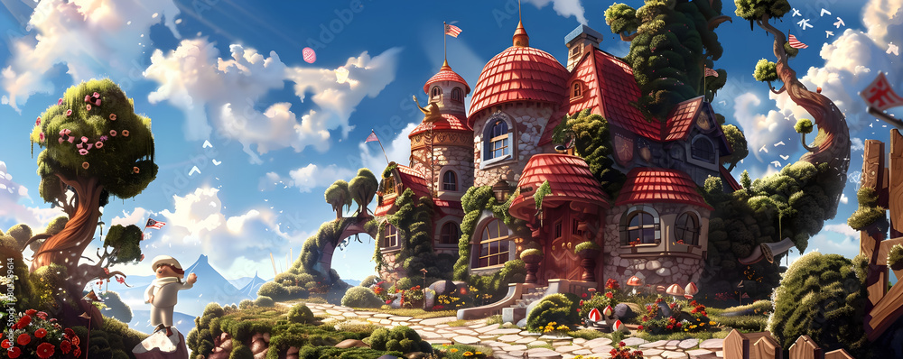 Fototapeta premium Whimsical Fantasy Castle Landscape for Political Campaign Ambitions