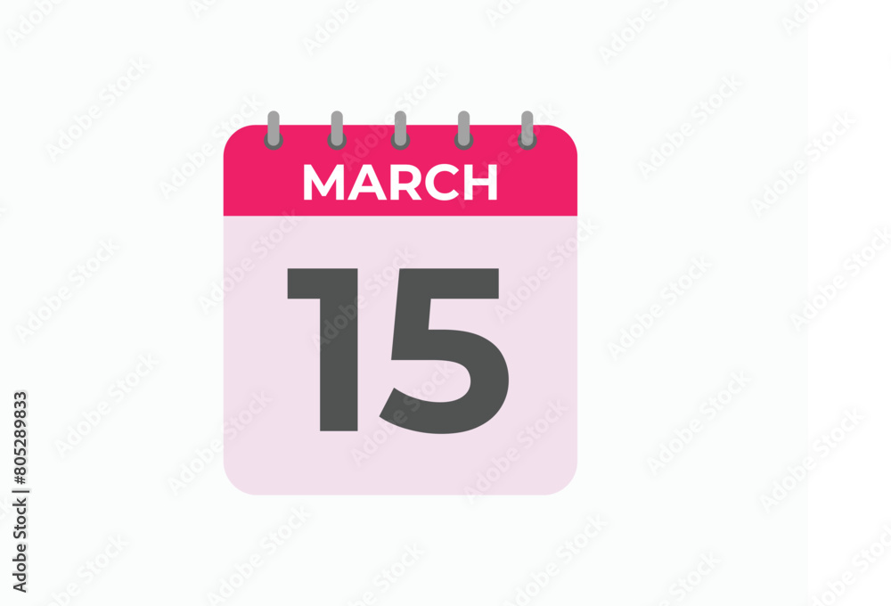 March 15 calendar reminder. 15 March daily calendar icon template. Calendar 15 March icon Design template. Vector illustration
March 15 calendar reminder. 15 March daily calendar icon template. Calendar 15 March icon Design template. Vector illustration