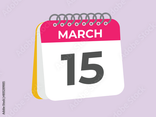March 15 calendar reminder. 15 March daily calendar icon template. Calendar 15 March icon Design template. Vector illustration
