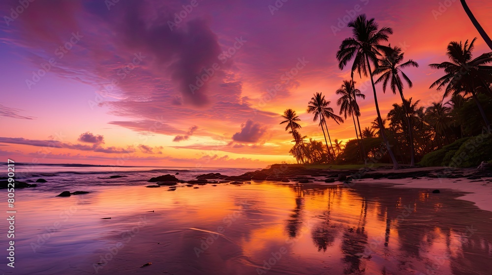 tropical purple beach sunset