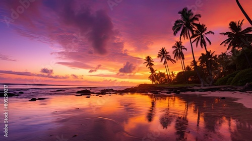 tropical purple beach sunset