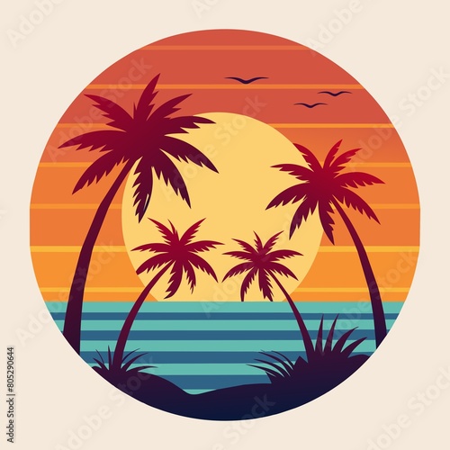 tropical island with palm trees t-shirt design