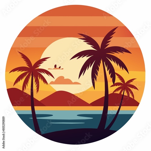 tropical island with palm trees t-shirt design