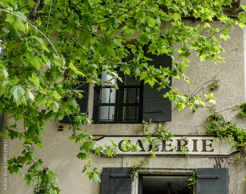 Galerie sign at a building full of ivy in France