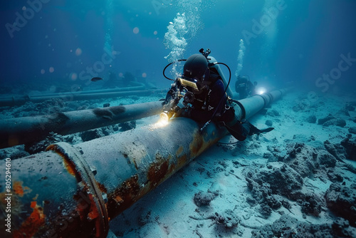 Underwater welder securing maritime safety through diligent pipeline repair equipment showcase 