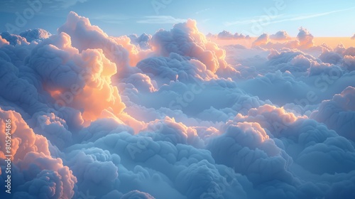 The sky is filled with fluffy white clouds, creating a serene