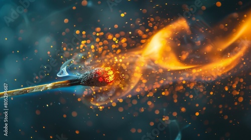 A match being lit with sparks flying off of it. photo