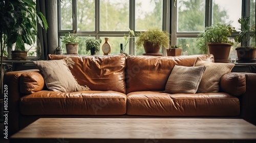 room brown leather couch © vectorwin