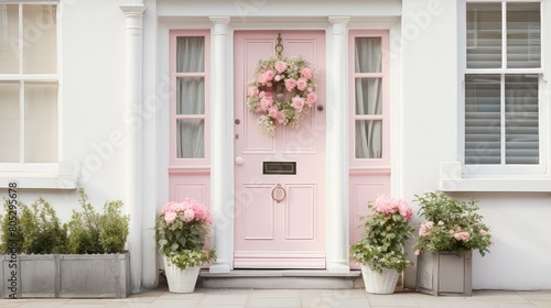 wreath pink front door