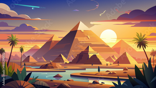 ancient beautiful pyramids before sunset