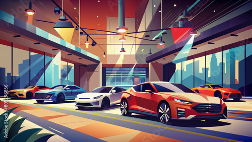 new cars display in luxury showroom