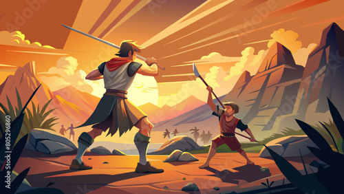 painting illustration of david and goliath