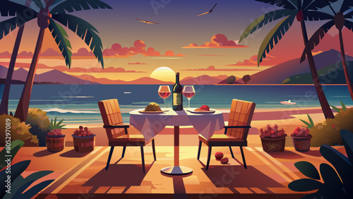 summer love romantic sunset dinner on the beach