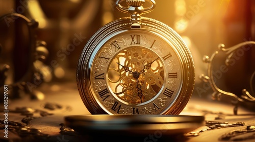 elegant golden clock In the second photograph