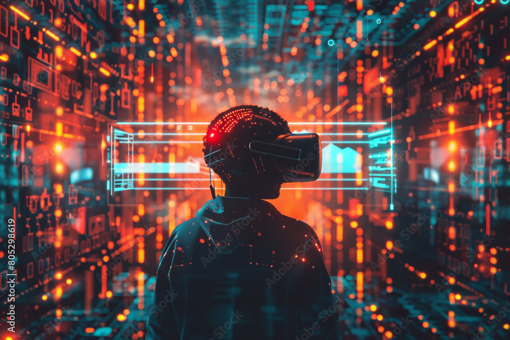 Virtual reality landscape of big data analytics where users navigate through 3D data structures and insights Virtual reality landscape of big data analytics where users navigate through 3D data structures and insights