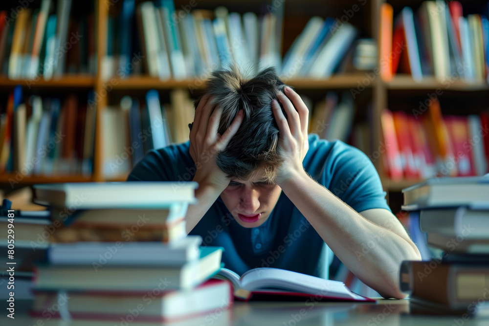 student studying in library. Generative AI student studying in library. Generative AI