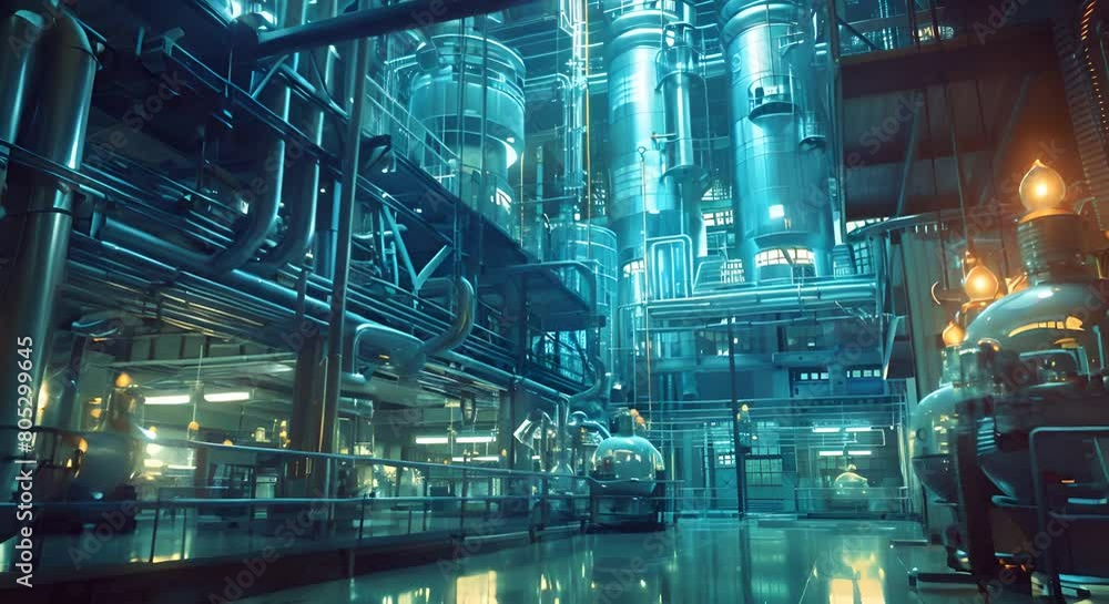 This image captures the intricate and impressive details of a massive towering biotechnology laboratory from a dramatic low angle perspective The scene features an expansive and complex industrial This image captures the intricate and impressive details of a massive towering biotechnology laboratory from a dramatic low angle perspective The scene features an expansive and complex industrial