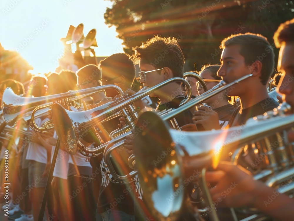 Fototapeta premium A band practicing for the school parade