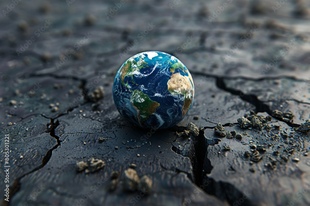 Visualizing the environmental crisis with a dramatic image of Earth cracking due to climate change Visualizing the environmental crisis with a dramatic image of Earth cracking due to climate change
