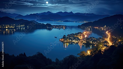 Fototapeta Naklejka Na Ścianę i Meble -  night sun moon lake