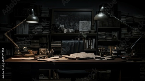 desk dark office background