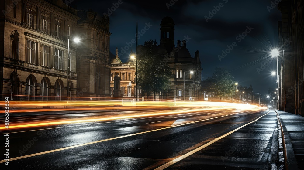 illuminated city road dark