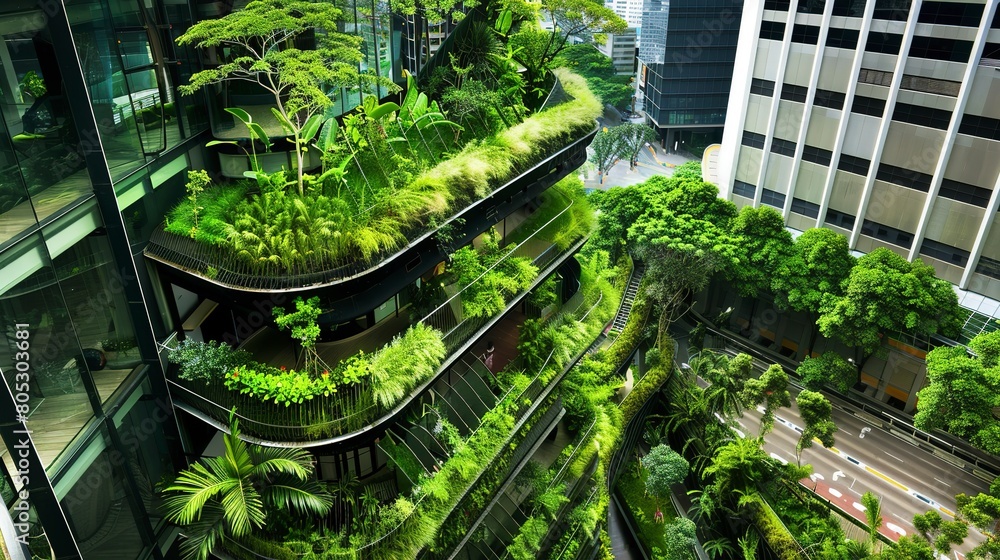 Green Buildings - Images showcasing eco-friendly buildings, green roofs, and sustainable architecture. 