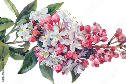 Watercolor bouvardia clipart with clusters of small pink and white flowers  photo