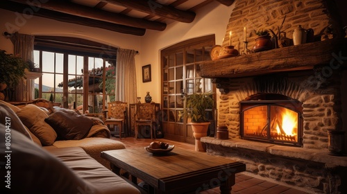 cozy blurred spanish style home interior