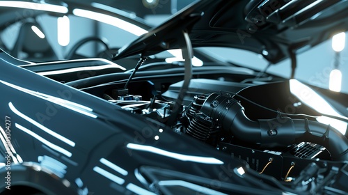 Wallpaper Mural Under hood of electric car, close-up on components, garage lighting, meticulous detail, clean lines  Torontodigital.ca