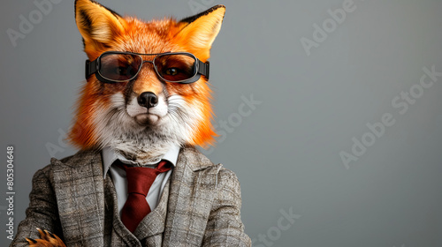 fox with vision virtual reality sunglass solid background