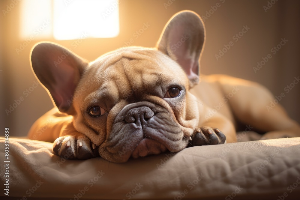 Placid Sleepy french bulldog. Home puppy pet. Generate Ai