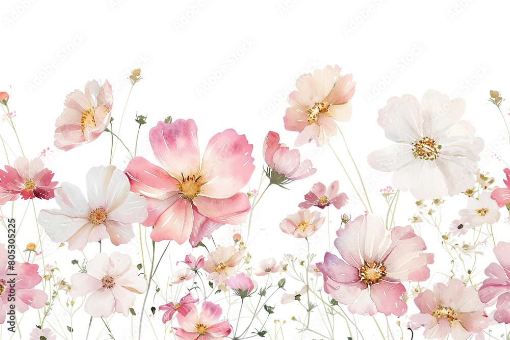 Watercolor cosmos clipart with delicate pink and white flowers Watercolor cosmos clipart with delicate pink and white flowers