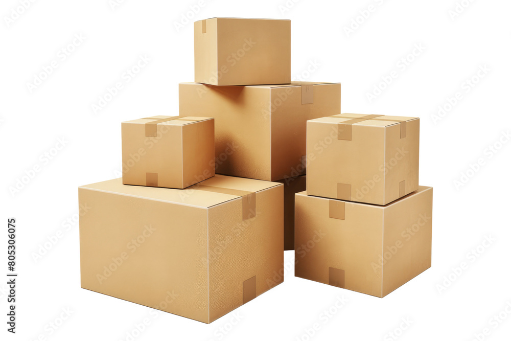 Set of cardboard boxes isolated on transparent background