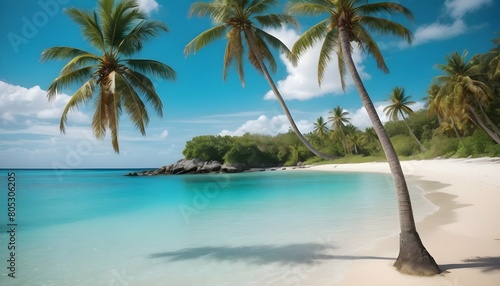 Tranquil Tropical Beach With Palm Trees And Turqu Upscaled 2 photo