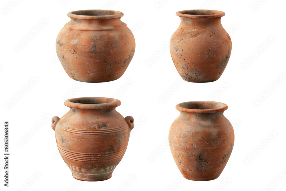 Set of clay pot isolated on transparent background