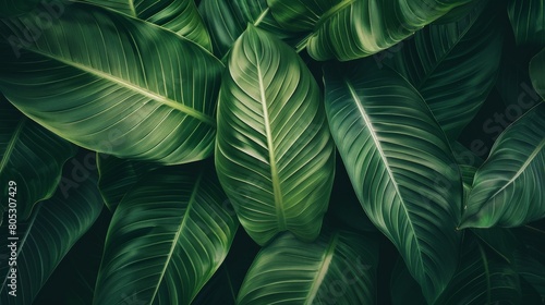 Dark green leaves of a tropical plant photo
