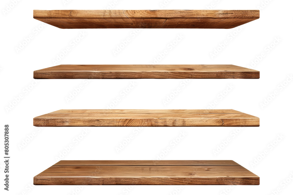 Set of empty wooden shelf isolated on transparent background Set of empty wooden shelf isolated on transparent background