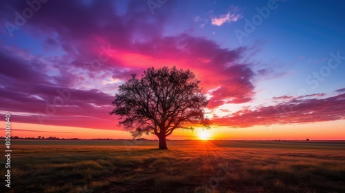 horizon tree in field with sun